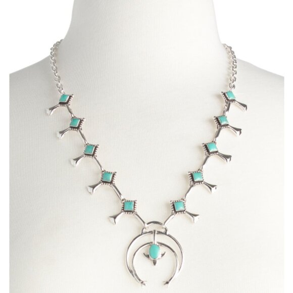 SEED & SAGE Made In Mexico Sterling Silver Turquoise Squash Blossom Necklace - Picture 3 of 3